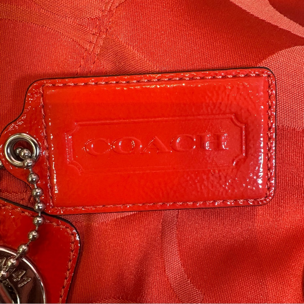 COACH Alex Signature Coral Patent Leather Trim Sateen Canvas Tote EUC - Picture 11 of 14